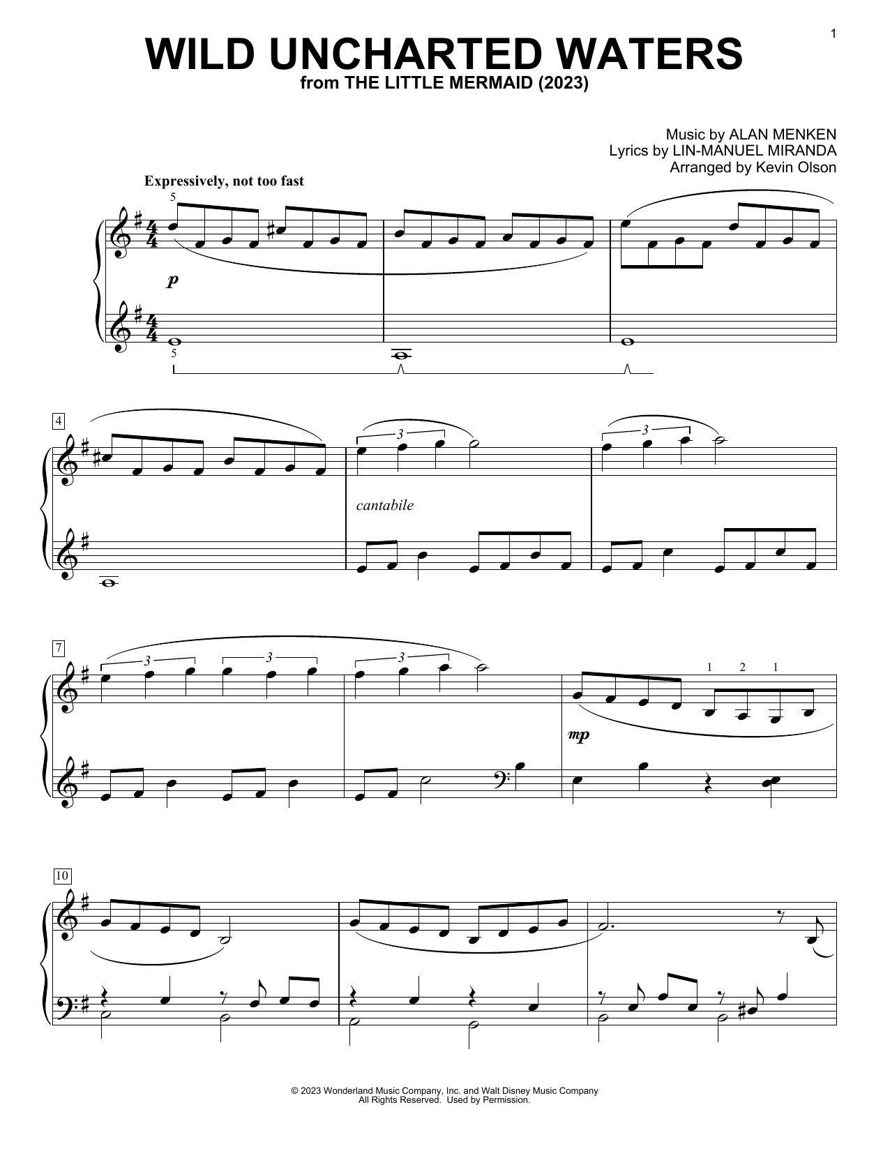 Download Jonah Hauer-King Wild Uncharted Waters (from The Little Mermaid) (2023) (arr. Kevin Olson) Sheet Music and learn how to play Easy Piano Solo PDF digital score in minutes
