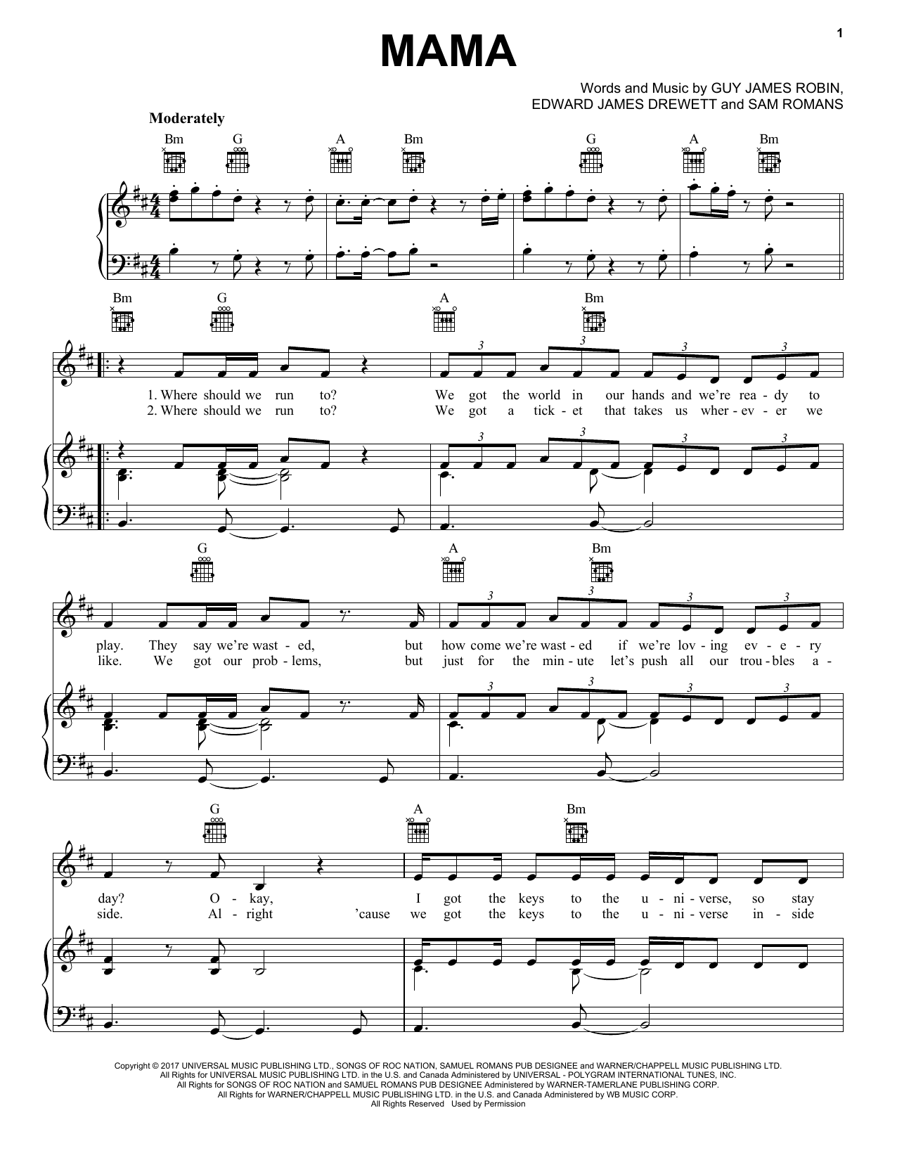 Download Jonas Blue (feat William Singe) Mama Sheet Music and learn how to play Piano, Vocal & Guitar (Right-Hand Melody) PDF digital score in minutes