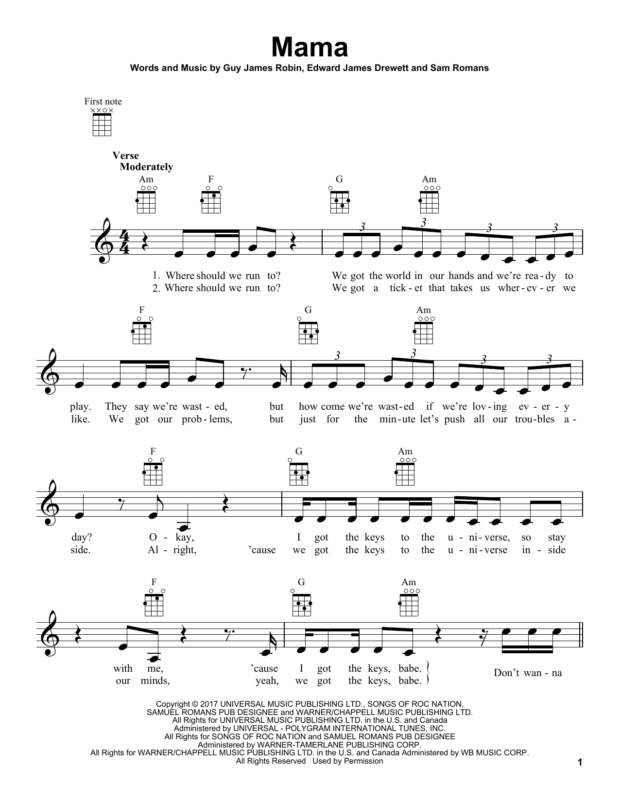 Download Jonas Blue Mama (feat. William Singe) Sheet Music and learn how to play Beginner Piano PDF digital score in minutes