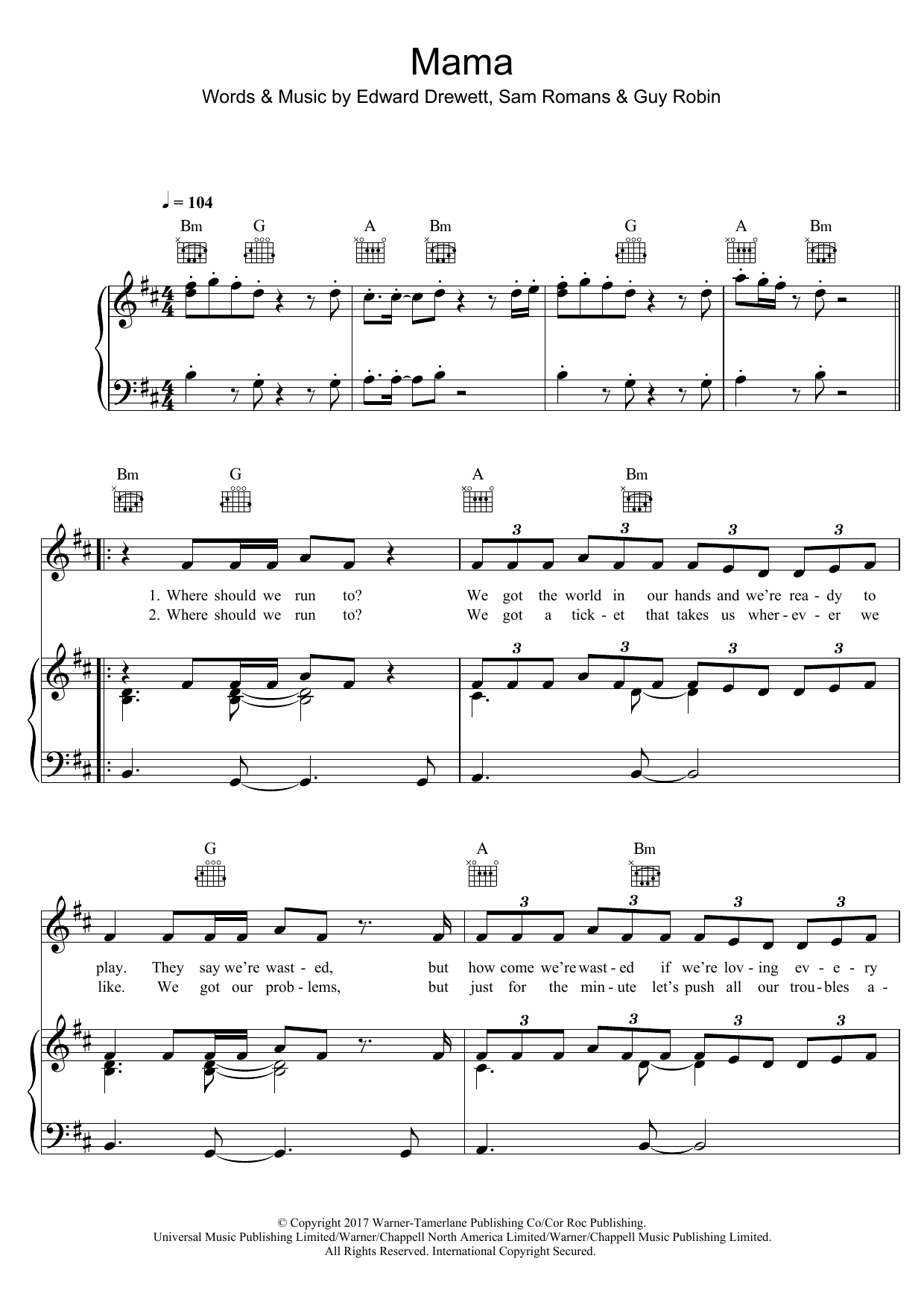 Download Jonas Blue Mama (feat. William Singe) Sheet Music and learn how to play Keyboard PDF digital score in minutes