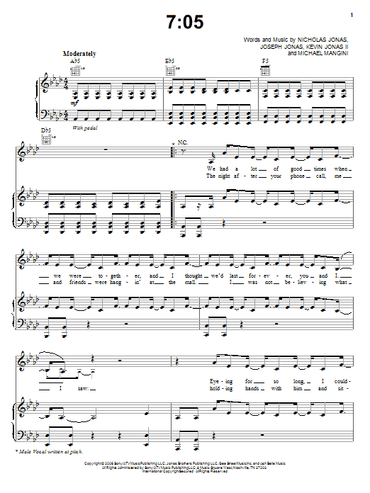 Download Jonas Brothers 05 Sheet Music and learn how to play Piano, Vocal & Guitar (Right-Hand Melody) PDF digital score in minutes