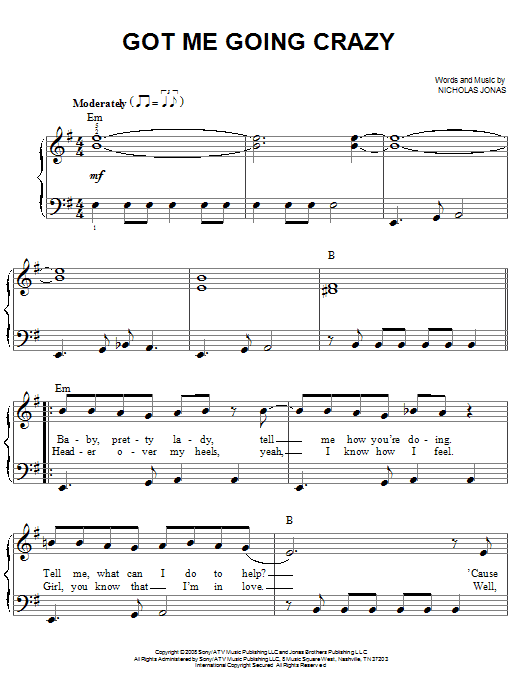 Download Jonas Brothers Got Me Going Crazy Sheet Music and learn how to play Piano, Vocal & Guitar (Right-Hand Melody) PDF digital score in minutes