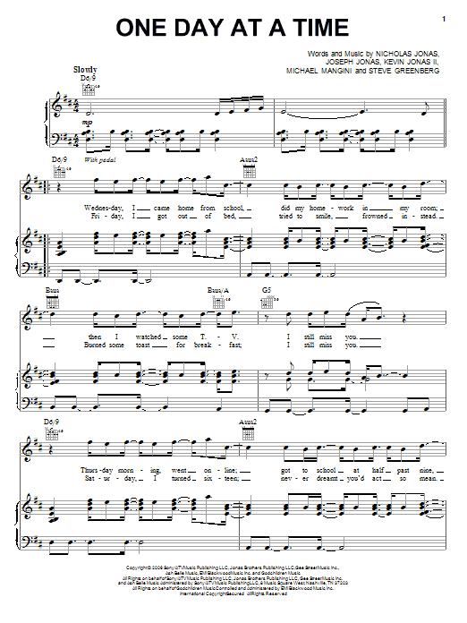 Download Jonas Brothers One Day At A Time Sheet Music and learn how to play Piano, Vocal & Guitar (Right-Hand Melody) PDF digital score in minutes