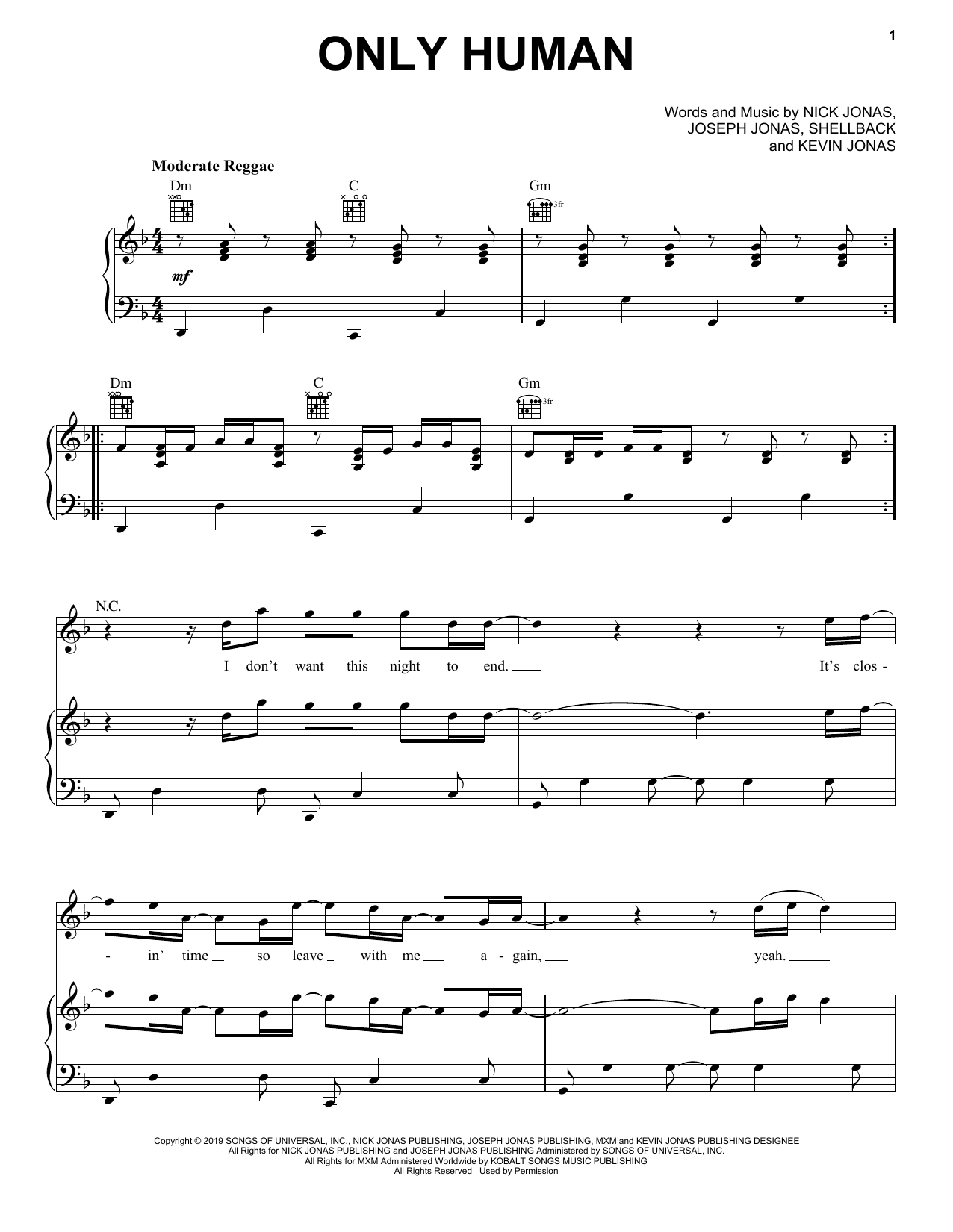 Download Jonas Brothers Only Human Sheet Music and learn how to play Easy Guitar Tab PDF digital score in minutes