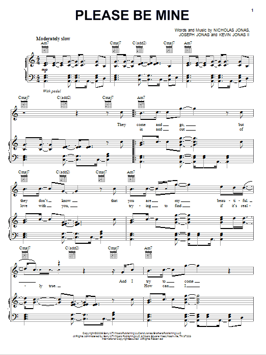 Download Jonas Brothers Please Be Mine Sheet Music and learn how to play Piano, Vocal & Guitar (Right-Hand Melody) PDF digital score in minutes