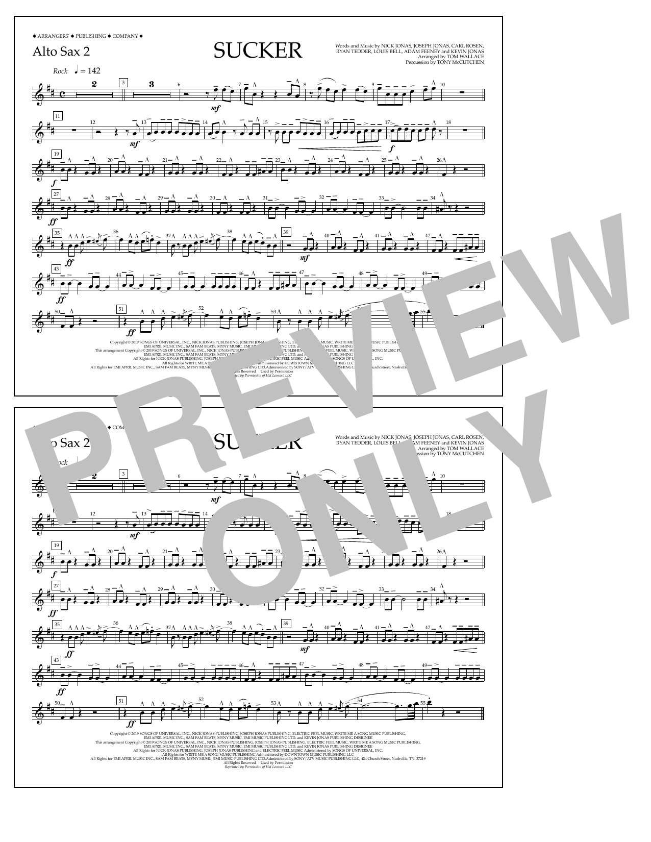 Download Jonas Brothers Sucker (arr. Tom Wallace) - Alto Sax 2 Sheet Music and learn how to play Marching Band PDF digital score in minutes