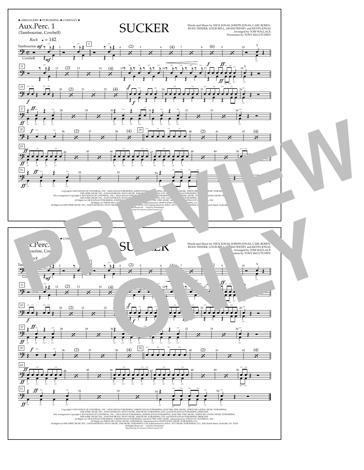 Download Jonas Brothers Sucker (arr. Tom Wallace) - Aux. Perc. 1 Sheet Music and learn how to play Marching Band PDF digital score in minutes
