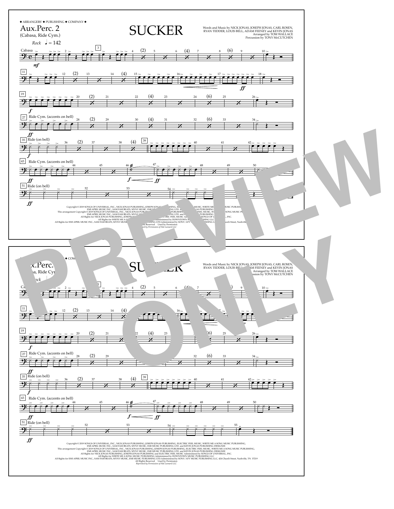 Download Jonas Brothers Sucker (arr. Tom Wallace) - Aux. Perc. 2 Sheet Music and learn how to play Marching Band PDF digital score in minutes