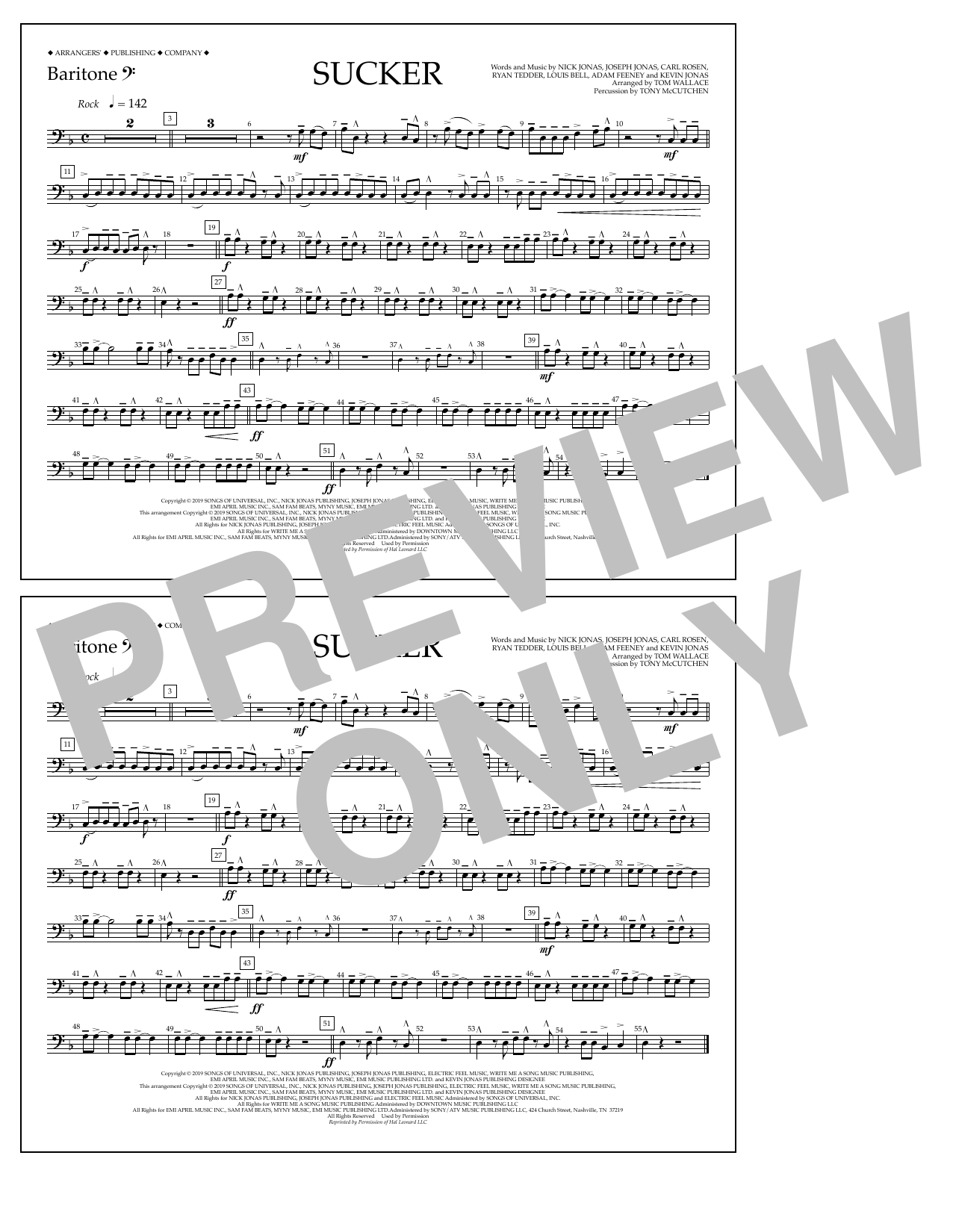Download Jonas Brothers Sucker (arr. Tom Wallace) - Baritone B.C. Sheet Music and learn how to play Marching Band PDF digital score in minutes