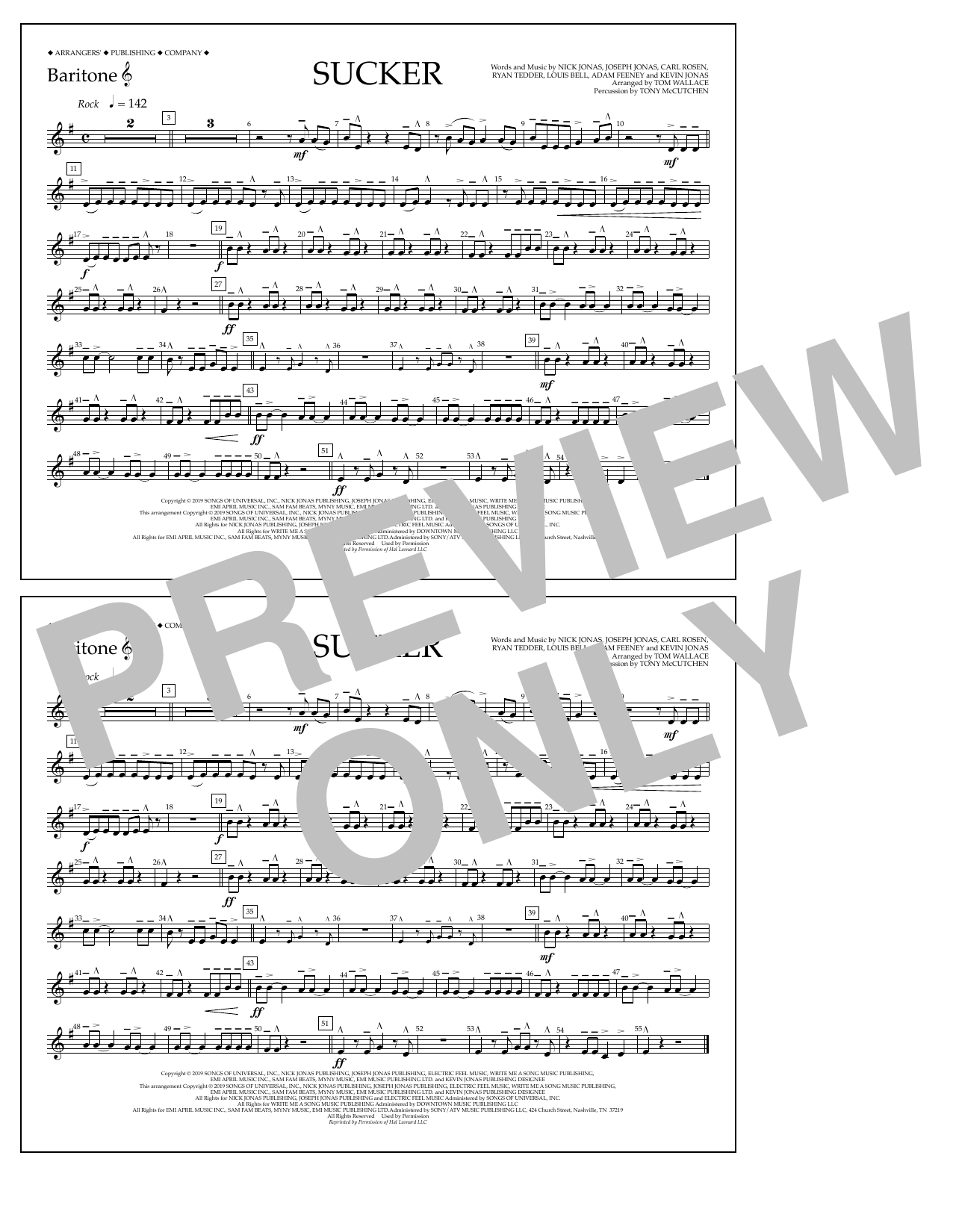 Download Jonas Brothers Sucker (arr. Tom Wallace) - Baritone T.C. Sheet Music and learn how to play Marching Band PDF digital score in minutes