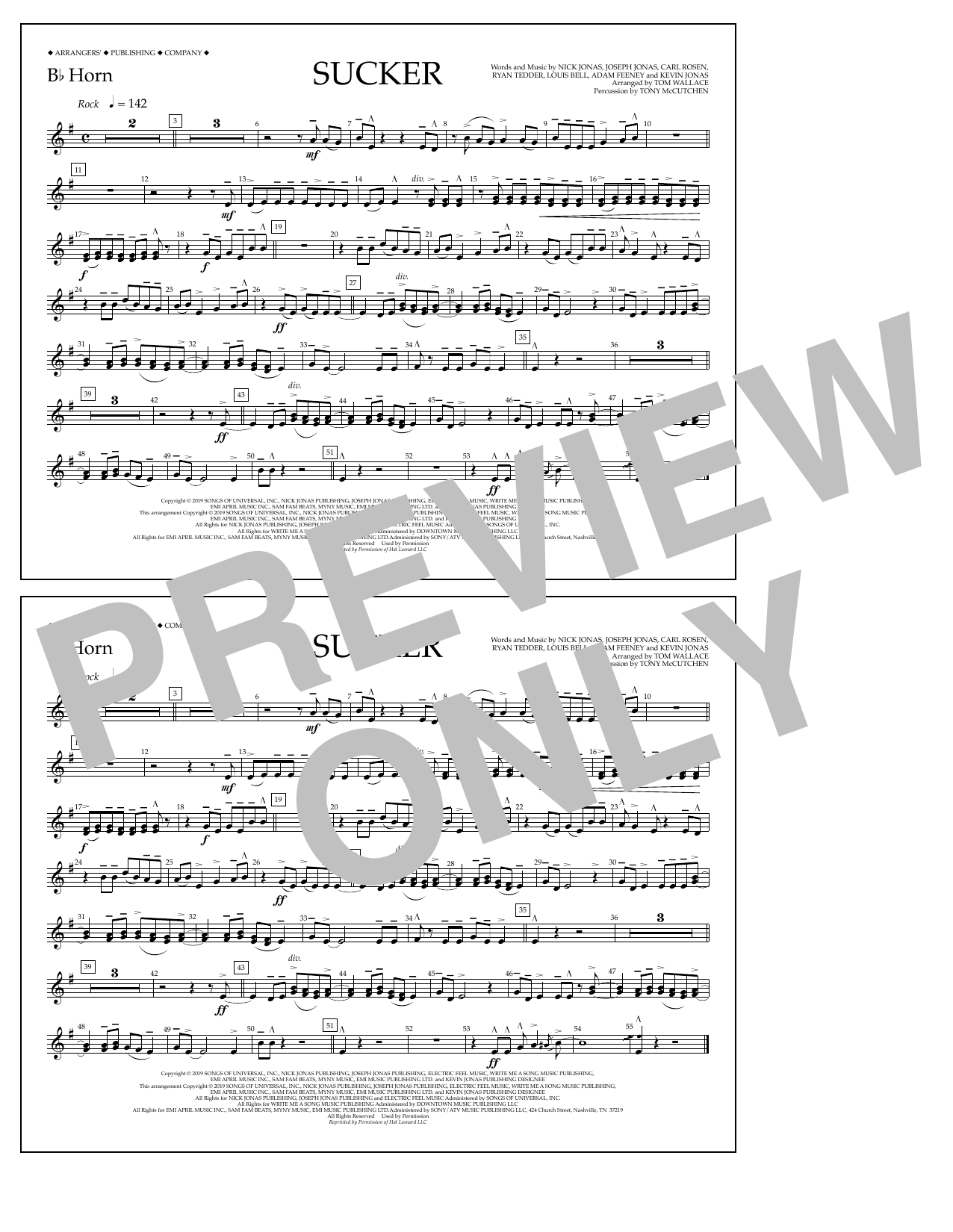 Download Jonas Brothers Sucker (arr. Tom Wallace) - Bb Horn Sheet Music and learn how to play Marching Band PDF digital score in minutes