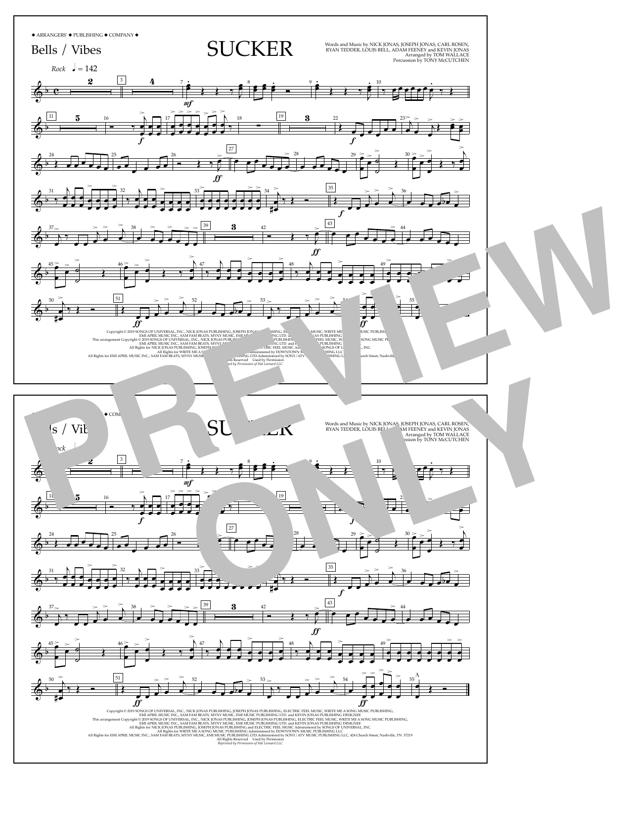 Download Jonas Brothers Sucker (arr. Tom Wallace) - Bells/Vibes Sheet Music and learn how to play Marching Band PDF digital score in minutes