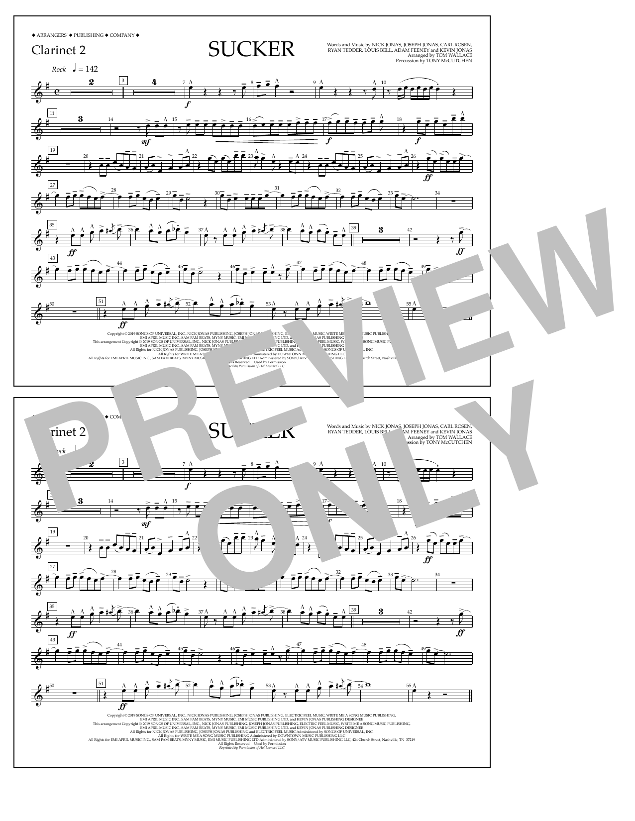 Download Jonas Brothers Sucker (arr. Tom Wallace) - Clarinet 2 Sheet Music and learn how to play Marching Band PDF digital score in minutes