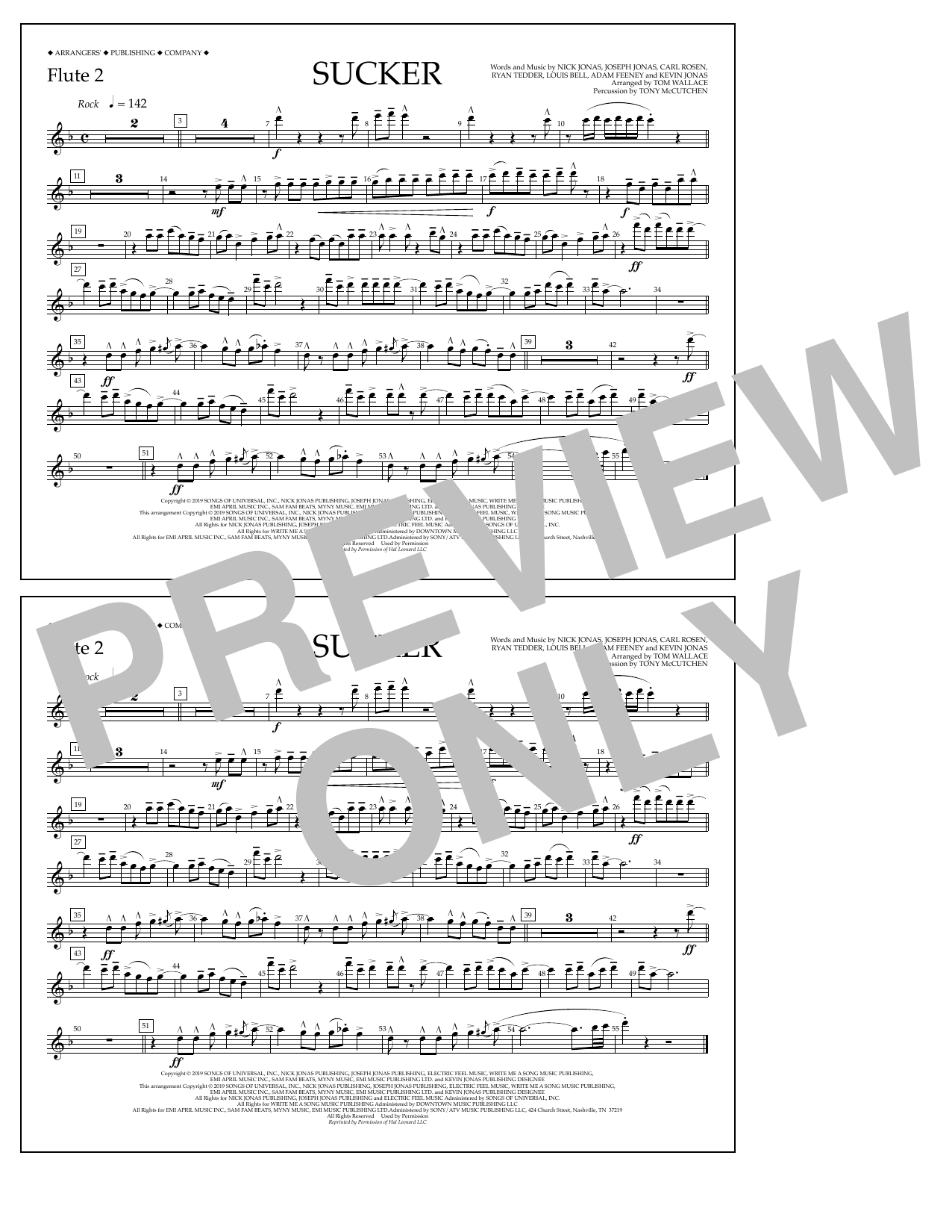 Download Jonas Brothers Sucker (arr. Tom Wallace) - Flute 2 Sheet Music and learn how to play Marching Band PDF digital score in minutes