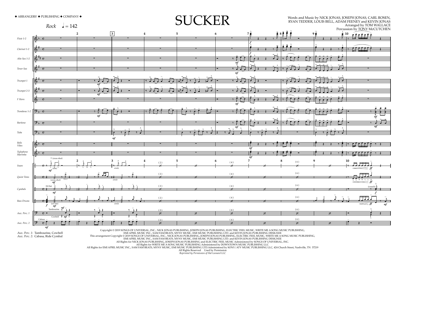 Download Jonas Brothers Sucker (arr. Tom Wallace) - Full Score Sheet Music and learn how to play Marching Band PDF digital score in minutes