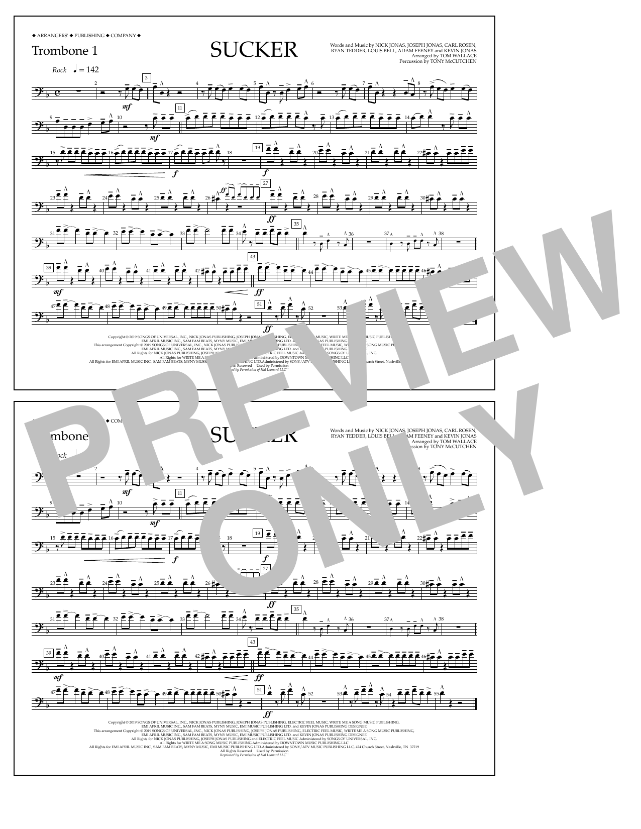 Download Jonas Brothers Sucker (arr. Tom Wallace) - Trombone 1 Sheet Music and learn how to play Marching Band PDF digital score in minutes