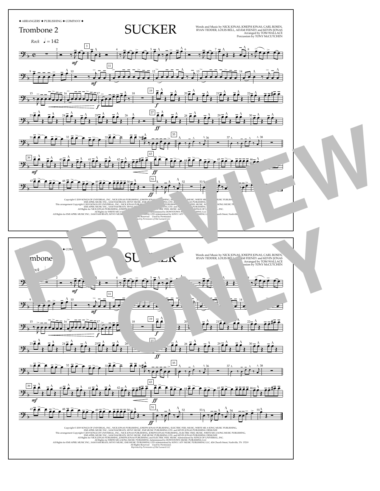 Download Jonas Brothers Sucker (arr. Tom Wallace) - Trombone 2 Sheet Music and learn how to play Marching Band PDF digital score in minutes