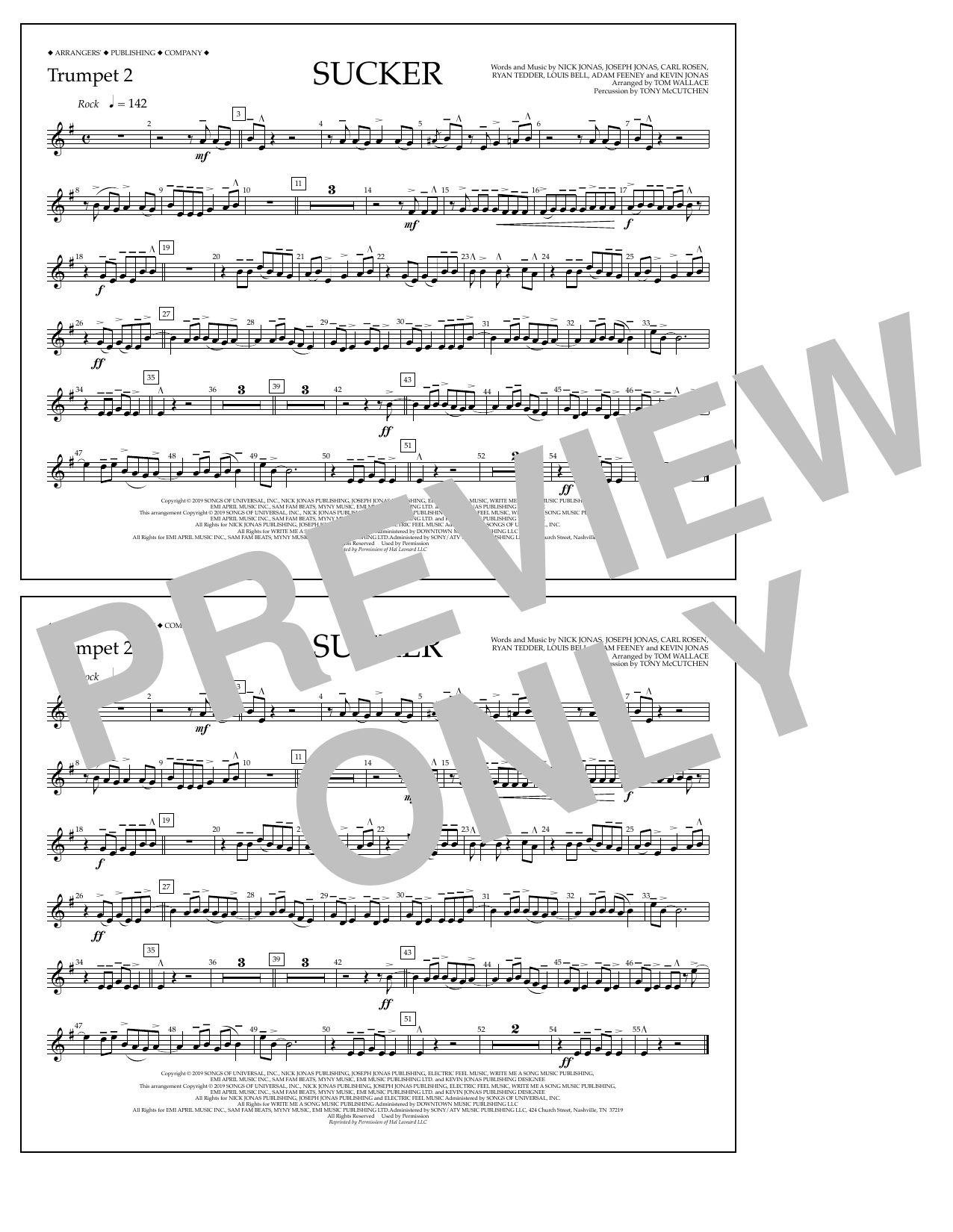 Download Jonas Brothers Sucker (arr. Tom Wallace) - Trumpet 2 Sheet Music and learn how to play Marching Band PDF digital score in minutes