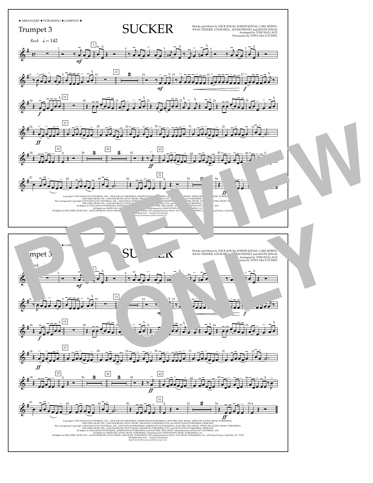 Download Jonas Brothers Sucker (arr. Tom Wallace) - Trumpet 3 Sheet Music and learn how to play Marching Band PDF digital score in minutes