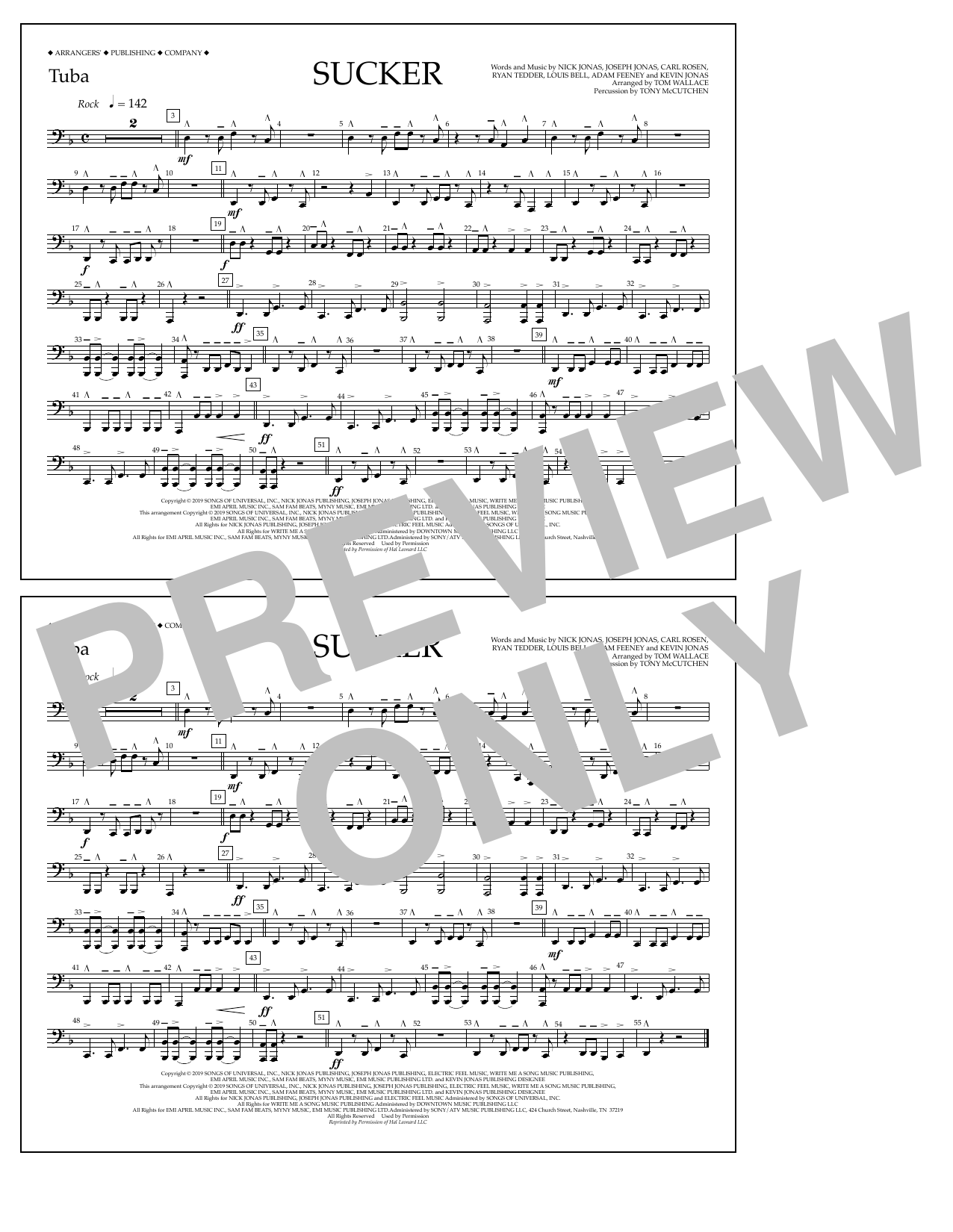 Download Jonas Brothers Sucker (arr. Tom Wallace) - Tuba Sheet Music and learn how to play Marching Band PDF digital score in minutes