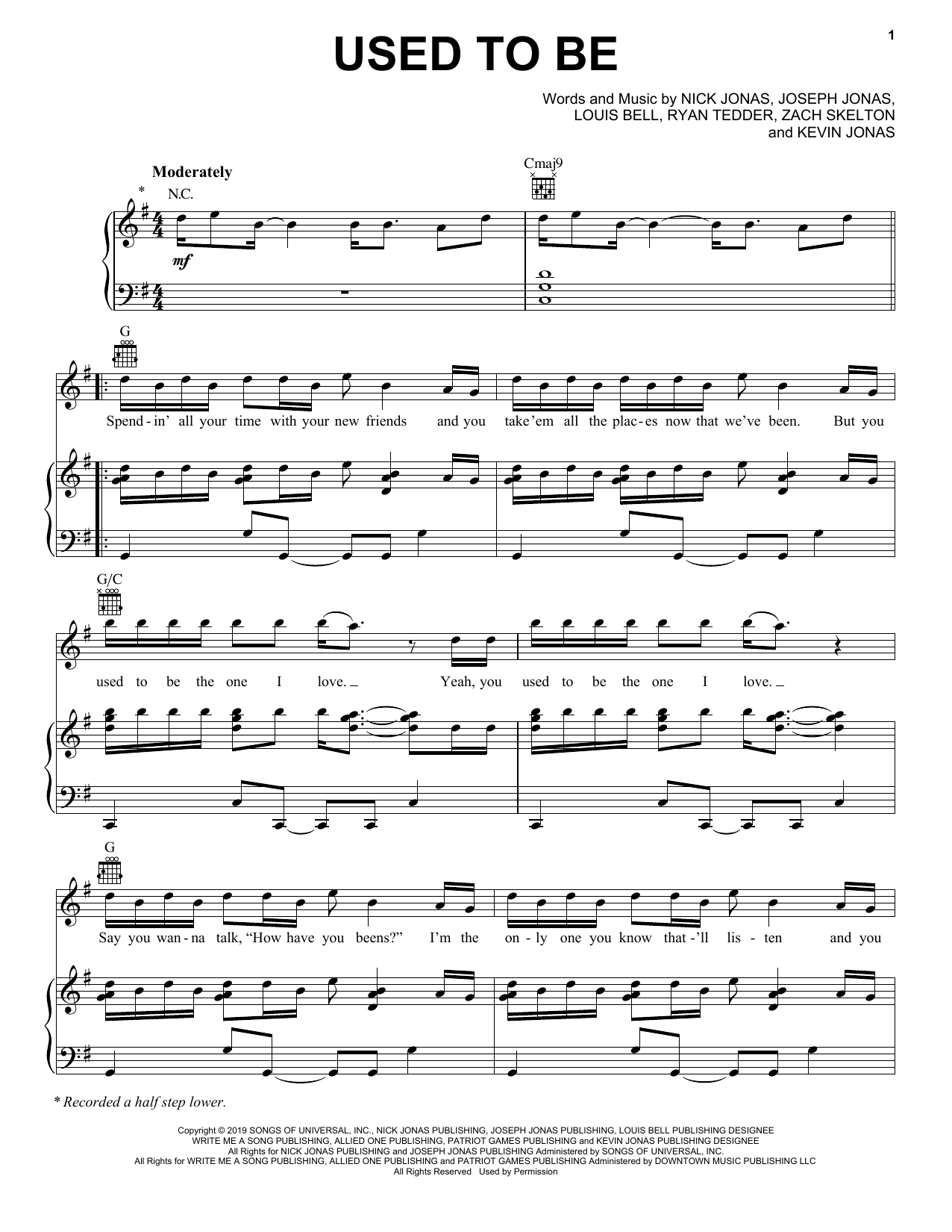 Download Jonas Brothers Used To Be Sheet Music and learn how to play Piano, Vocal & Guitar Chords (Right-Hand Melody) PDF digital score in minutes