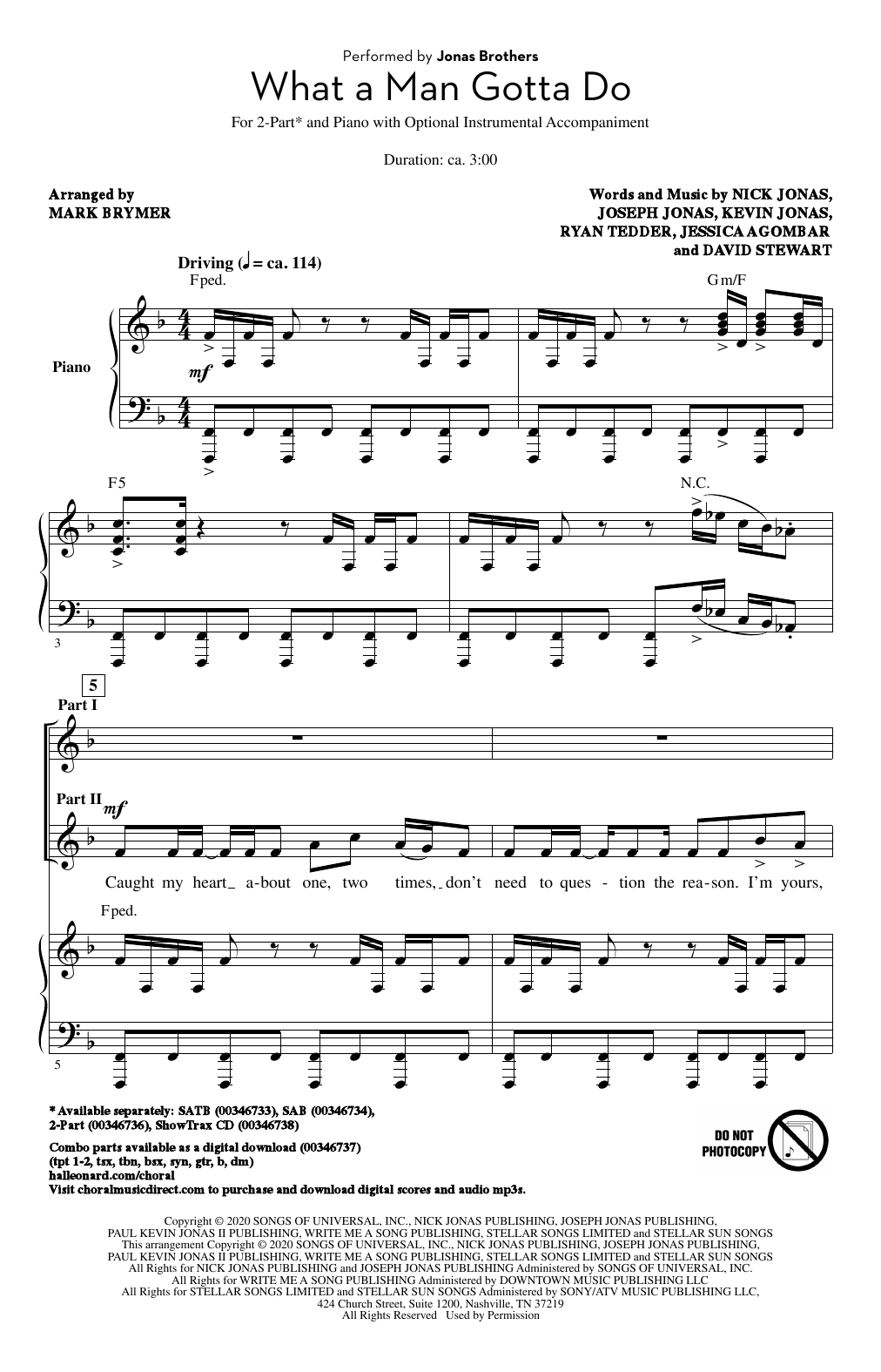 Download Jonas Brothers What A Man Gotta Do (arr. Mark Brymer) Sheet Music and learn how to play 2-Part Choir PDF digital score in minutes
