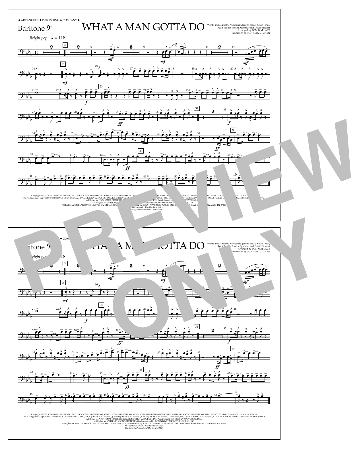 Download Jonas Brothers What a Man Gotta Do (arr. Tom Wallace) - Baritone B.C. Sheet Music and learn how to play Marching Band PDF digital score in minutes