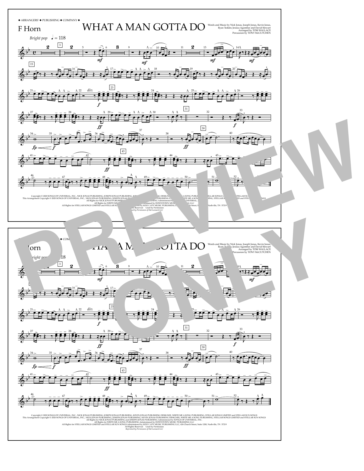 Download Jonas Brothers What a Man Gotta Do (arr. Tom Wallace) - F Horn Sheet Music and learn how to play Marching Band PDF digital score in minutes