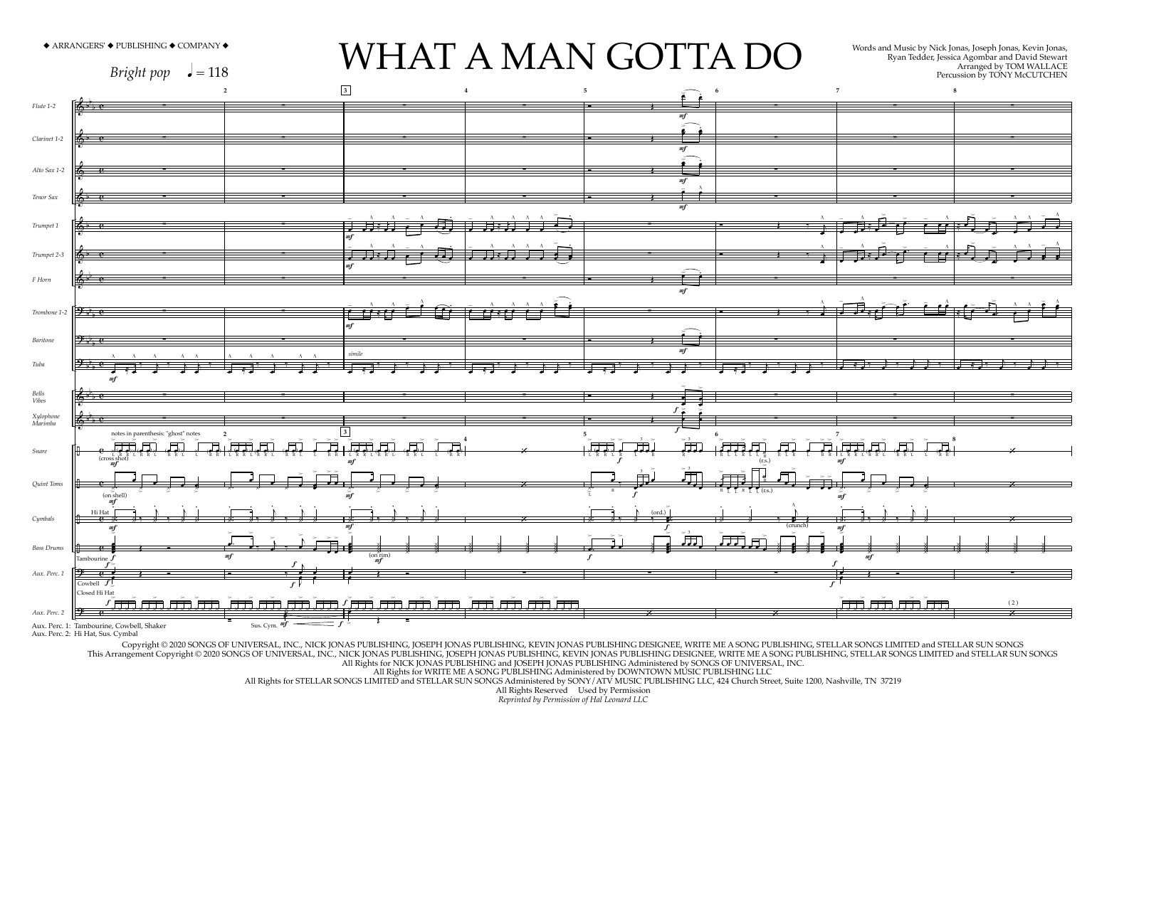 Download Jonas Brothers What a Man Gotta Do (arr. Tom Wallace) - Full Score Sheet Music and learn how to play Marching Band PDF digital score in minutes