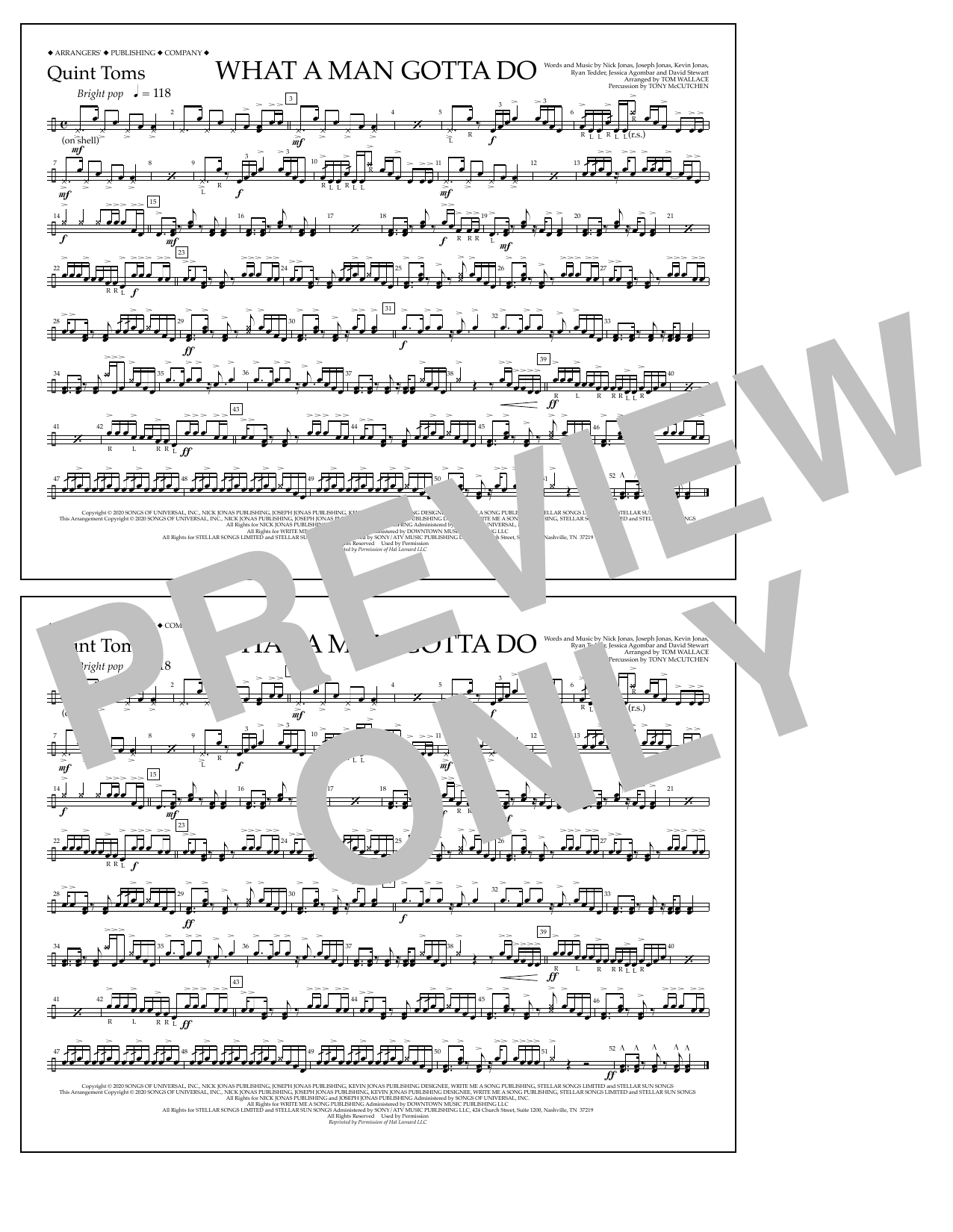 Download Jonas Brothers What a Man Gotta Do (arr. Tom Wallace) - Quint-Toms Sheet Music and learn how to play Marching Band PDF digital score in minutes
