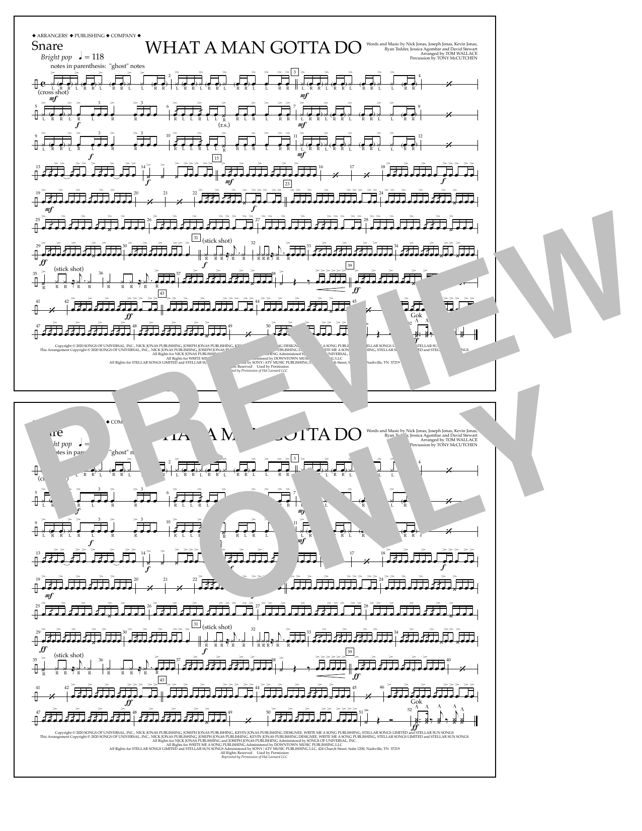 Download Jonas Brothers What a Man Gotta Do (arr. Tom Wallace) - Snare Sheet Music and learn how to play Marching Band PDF digital score in minutes
