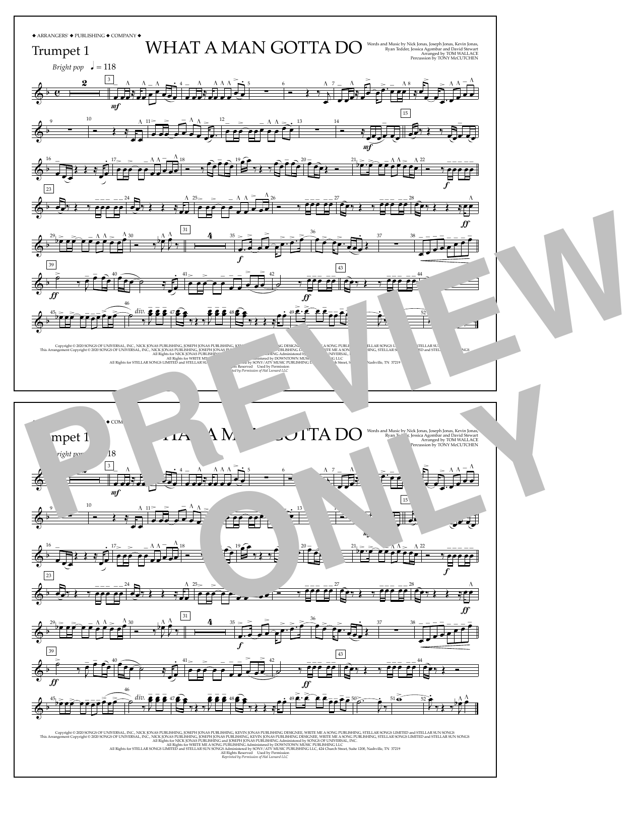 Download Jonas Brothers What a Man Gotta Do (arr. Tom Wallace) - Trumpet 1 Sheet Music and learn how to play Marching Band PDF digital score in minutes