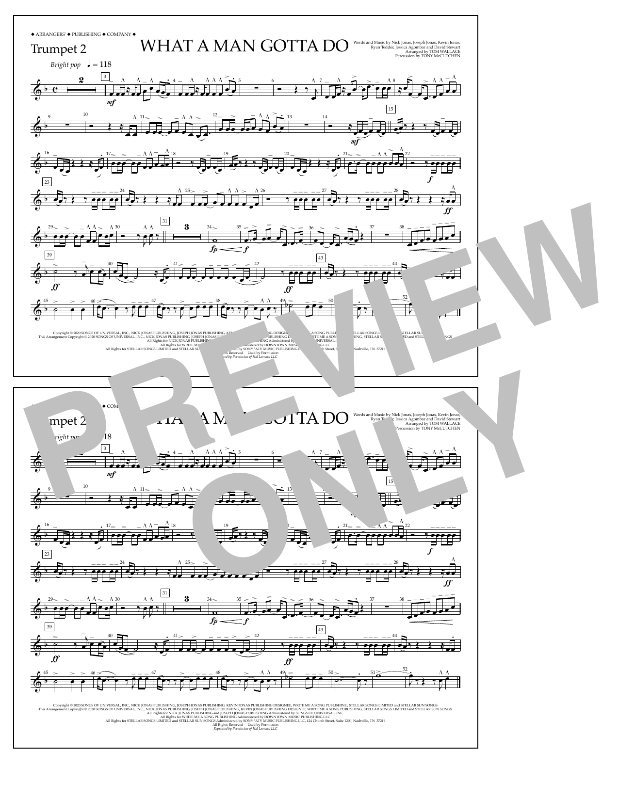 Download Jonas Brothers What a Man Gotta Do (arr. Tom Wallace) - Trumpet 2 Sheet Music and learn how to play Marching Band PDF digital score in minutes