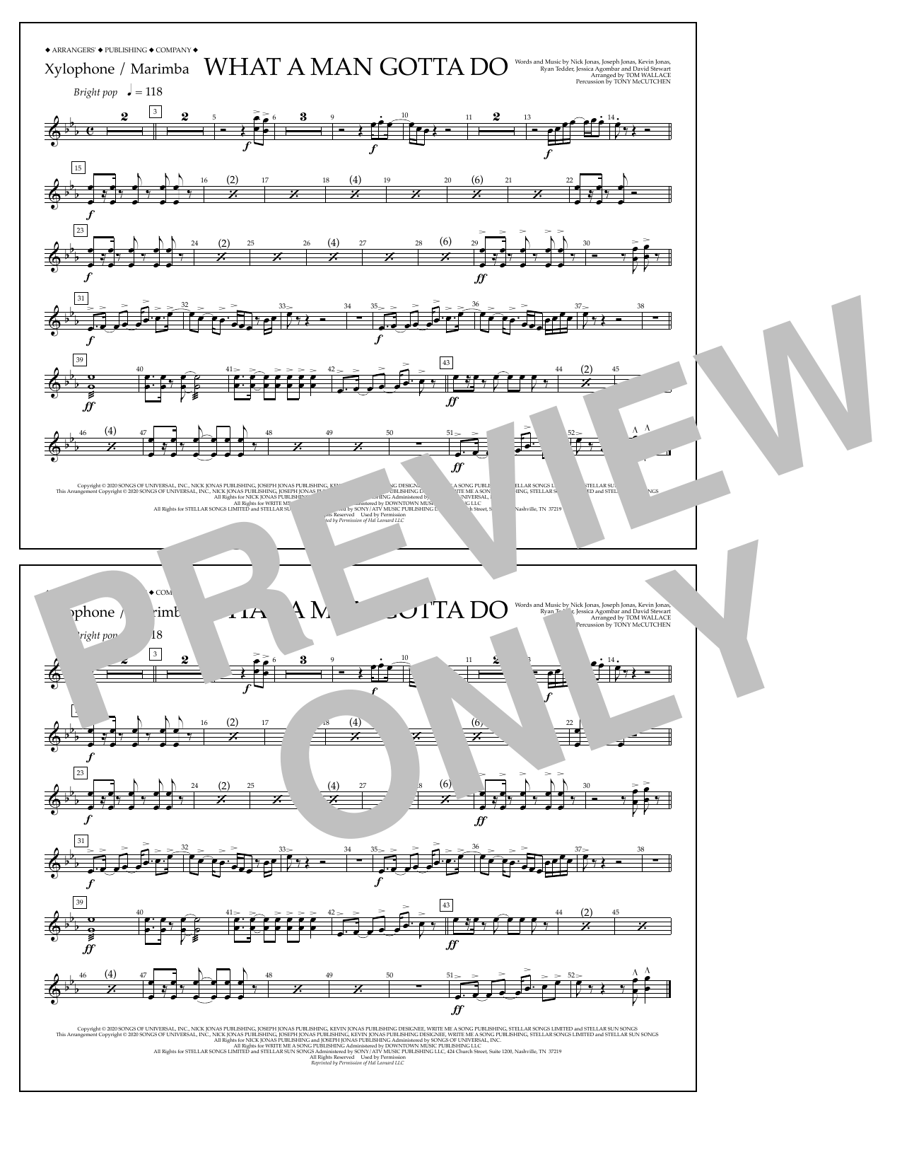 Download Jonas Brothers What a Man Gotta Do (arr. Tom Wallace) - Xylophone/Marimba Sheet Music and learn how to play Marching Band PDF digital score in minutes