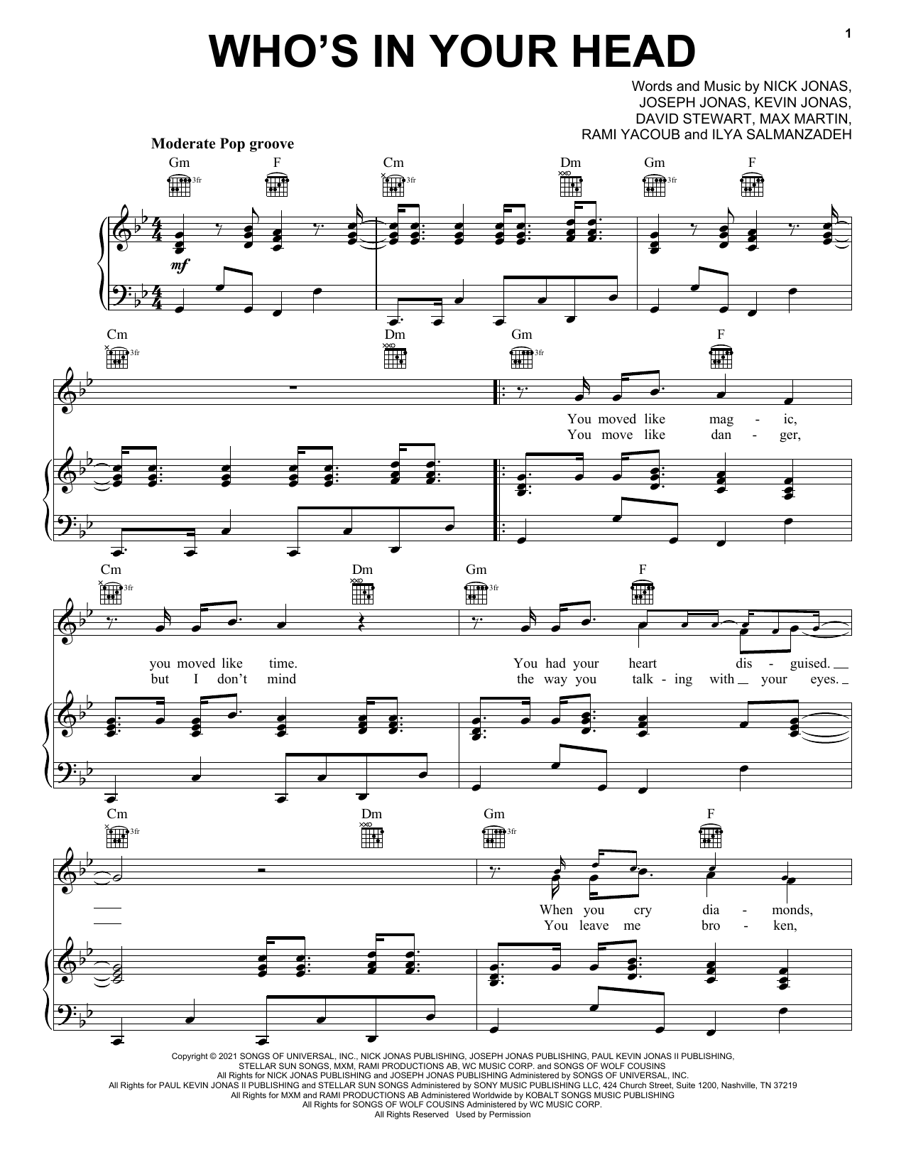 Download Jonas Brothers Who's In Your Head Sheet Music and learn how to play Piano, Vocal & Guitar Chords (Right-Hand Melody) PDF digital score in minutes