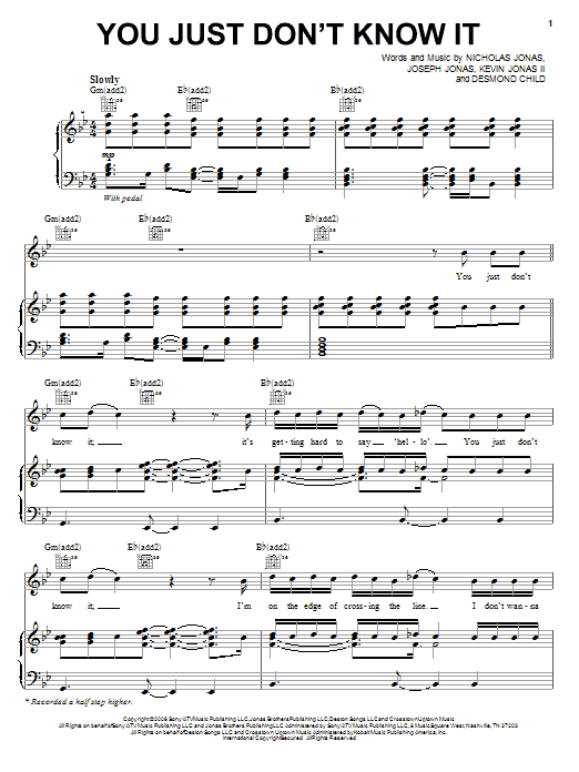 Download Jonas Brothers You Just Don't Know It Sheet Music and learn how to play Piano, Vocal & Guitar (Right-Hand Melody) PDF digital score in minutes