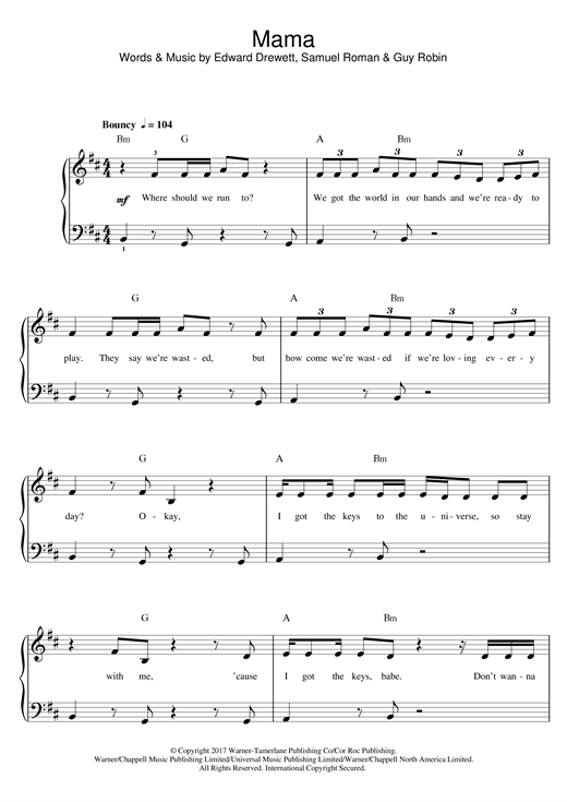 Jonas Blue "Mama (feat. Singe)" Sheet Music Notes | Download Printable PDF Score 125252
