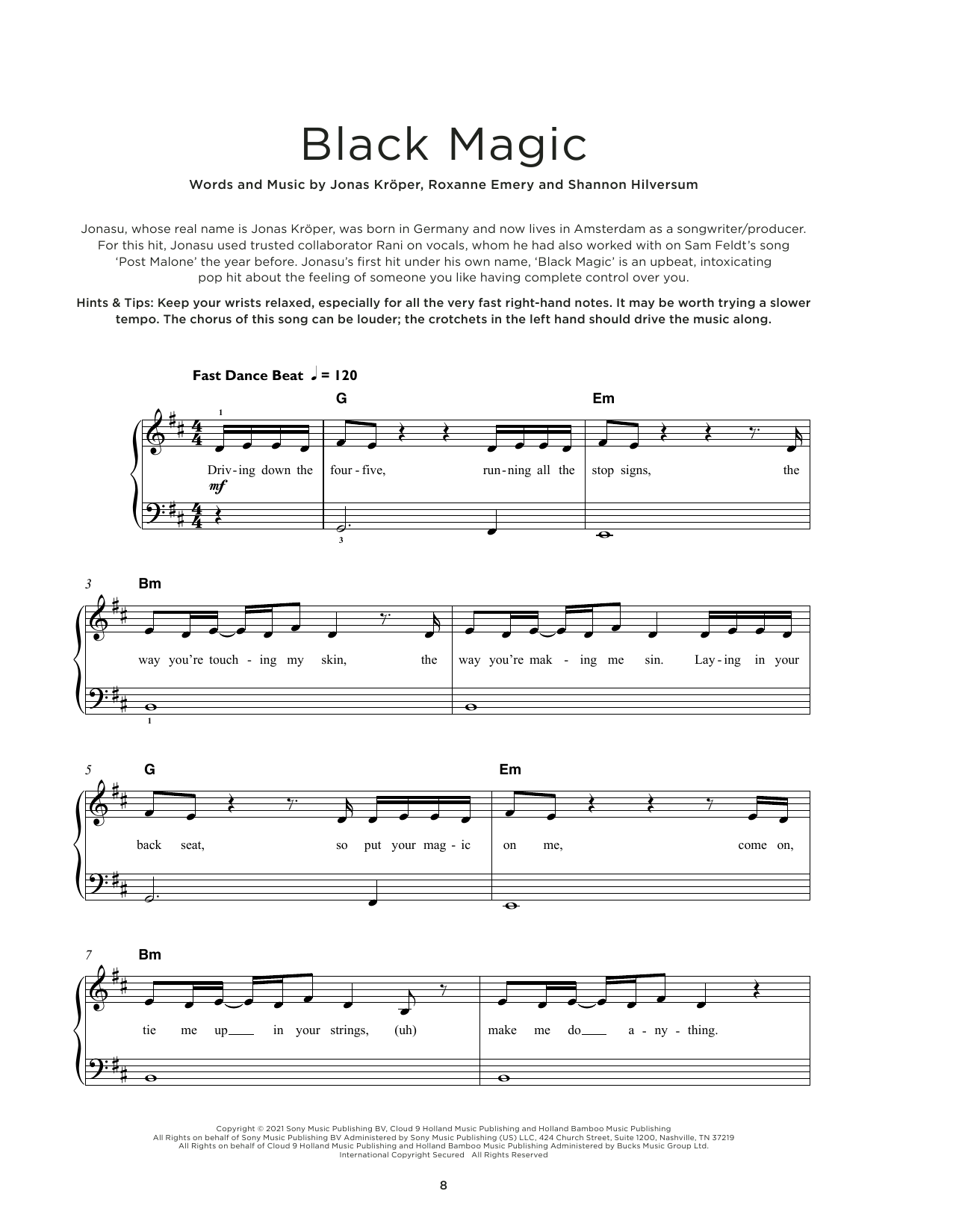 Download Jonasu Black Magic Sheet Music and learn how to play Really Easy Piano PDF digital score in minutes