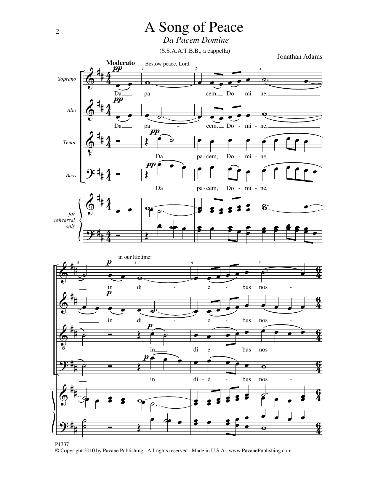 Download Jonathan Adams A Song Of Peace (Da Pacem Domine) Sheet Music and learn how to play SATB Choir PDF digital score in minutes