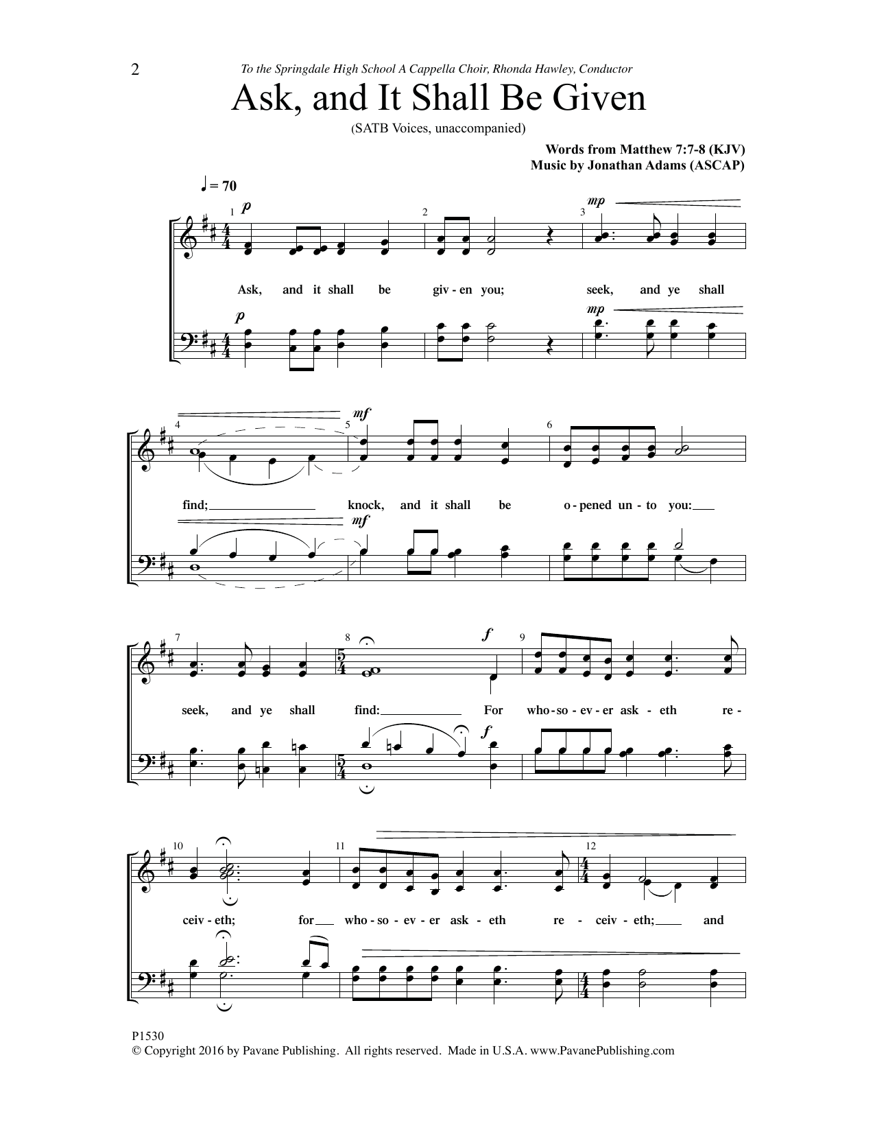 Download Jonathan Adams Ask And It Shall Be Given Sheet Music and learn how to play SATB Choir PDF digital score in minutes