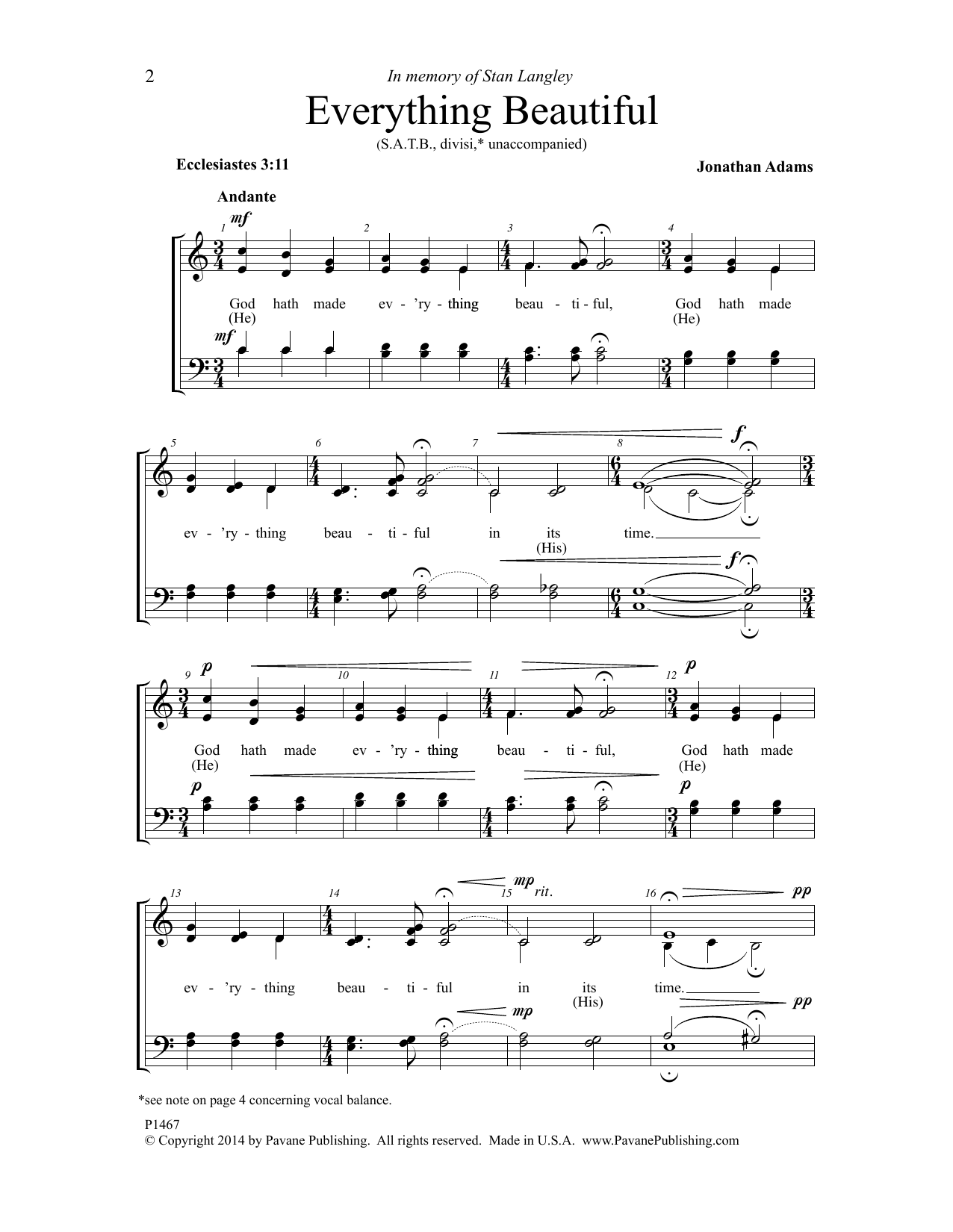 Download Jonathan Adams Everything Beautiful Sheet Music and learn how to play SATB Choir PDF digital score in minutes