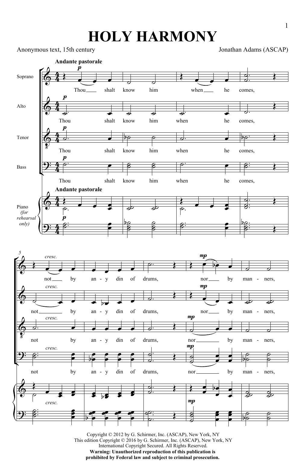 Download Jonathan Adams Holy Harmony Sheet Music and learn how to play SATB PDF digital score in minutes