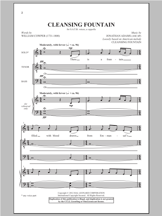 Download Jonathan Adams Cleansing Fountain Sheet Music and learn how to play SATB PDF digital score in minutes