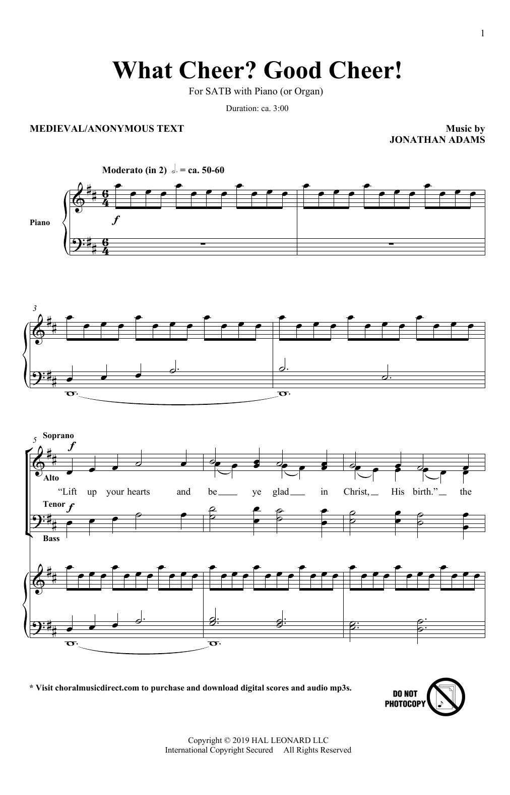 Download Jonathan Adams What Cheer? Good Cheer! Sheet Music and learn how to play SATB Choir PDF digital score in minutes