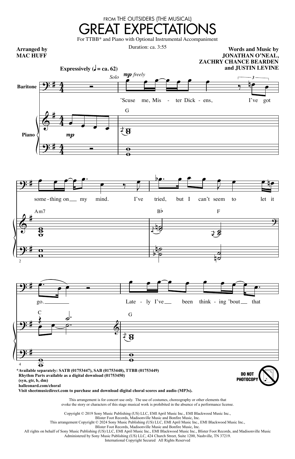 Download Jonathan Clay, Zach Chance & Justin Levine Great Expectations (from The Outsiders) (arr. Mac Huff) Sheet Music and learn how to play SAB Choir PDF digital score in minutes