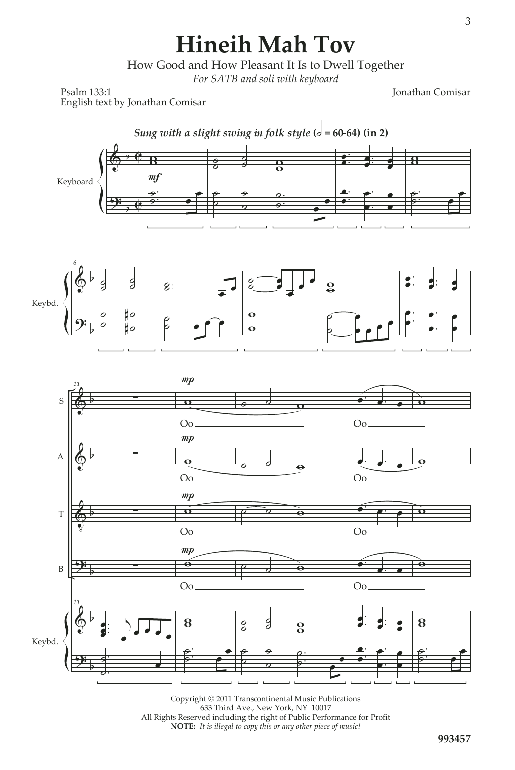 Download Jonathan Comisar Hineih Mah Tov Sheet Music and learn how to play SATB Choir PDF digital score in minutes