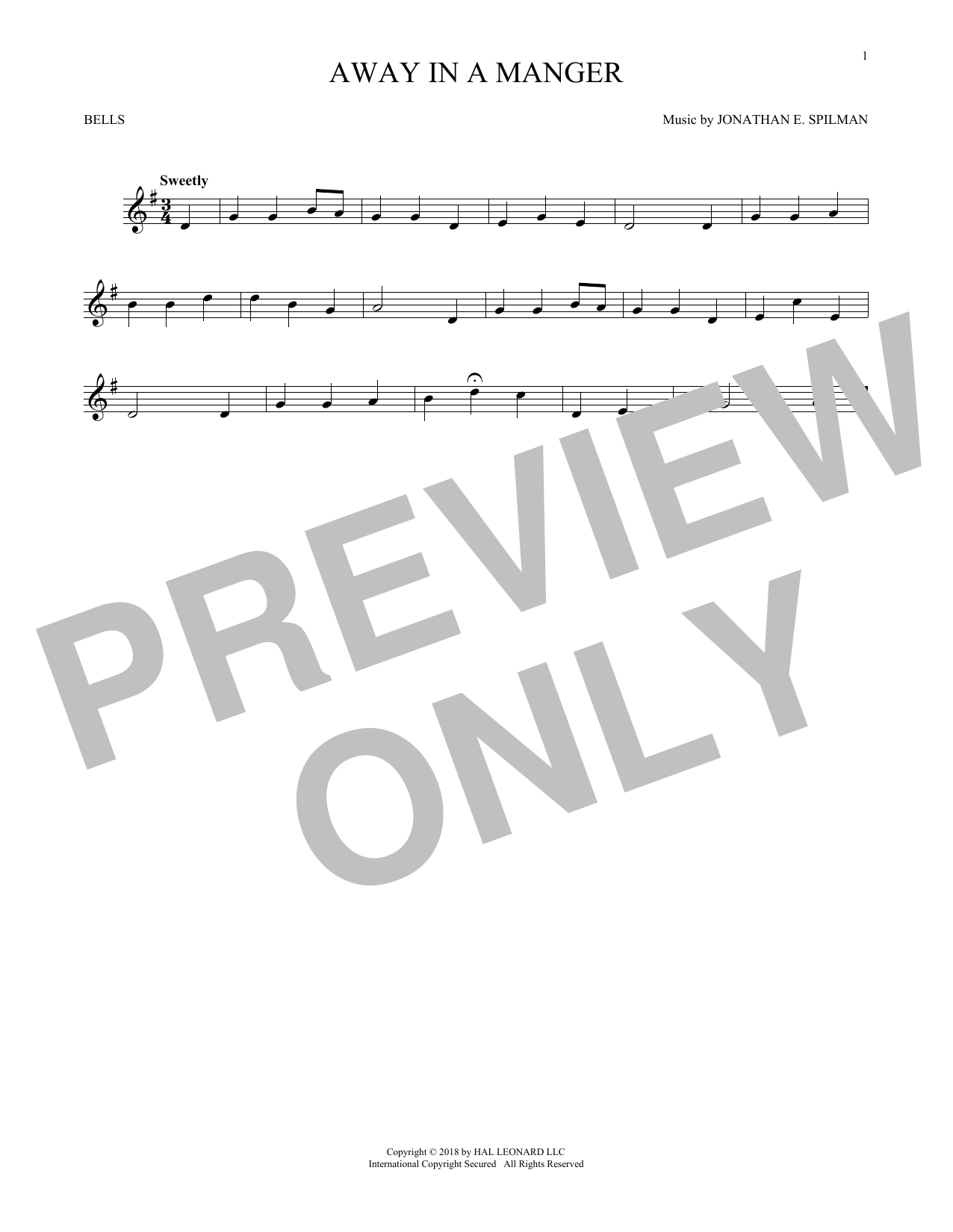 Download Jonathan E. Spilman Away In A Manger Sheet Music and learn how to play Piano, Vocal & Guitar Chords (Right-Hand Melody) PDF digital score in minutes