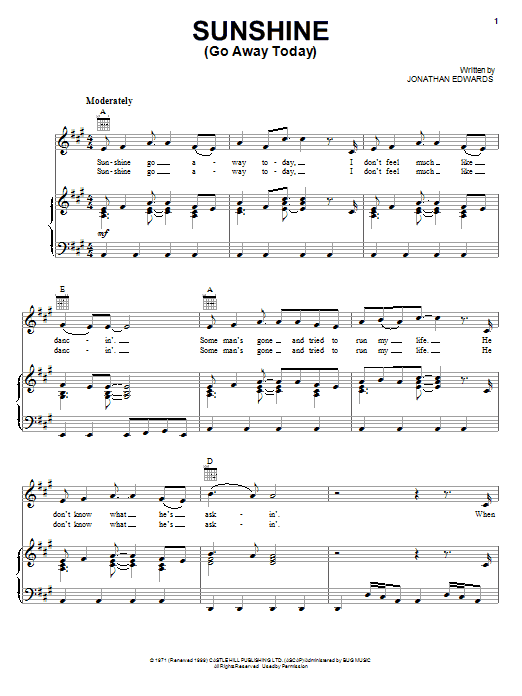 Download Jonathan Edwards Sunshine (Go Away Today) Sheet Music and learn how to play Ukulele PDF digital score in minutes