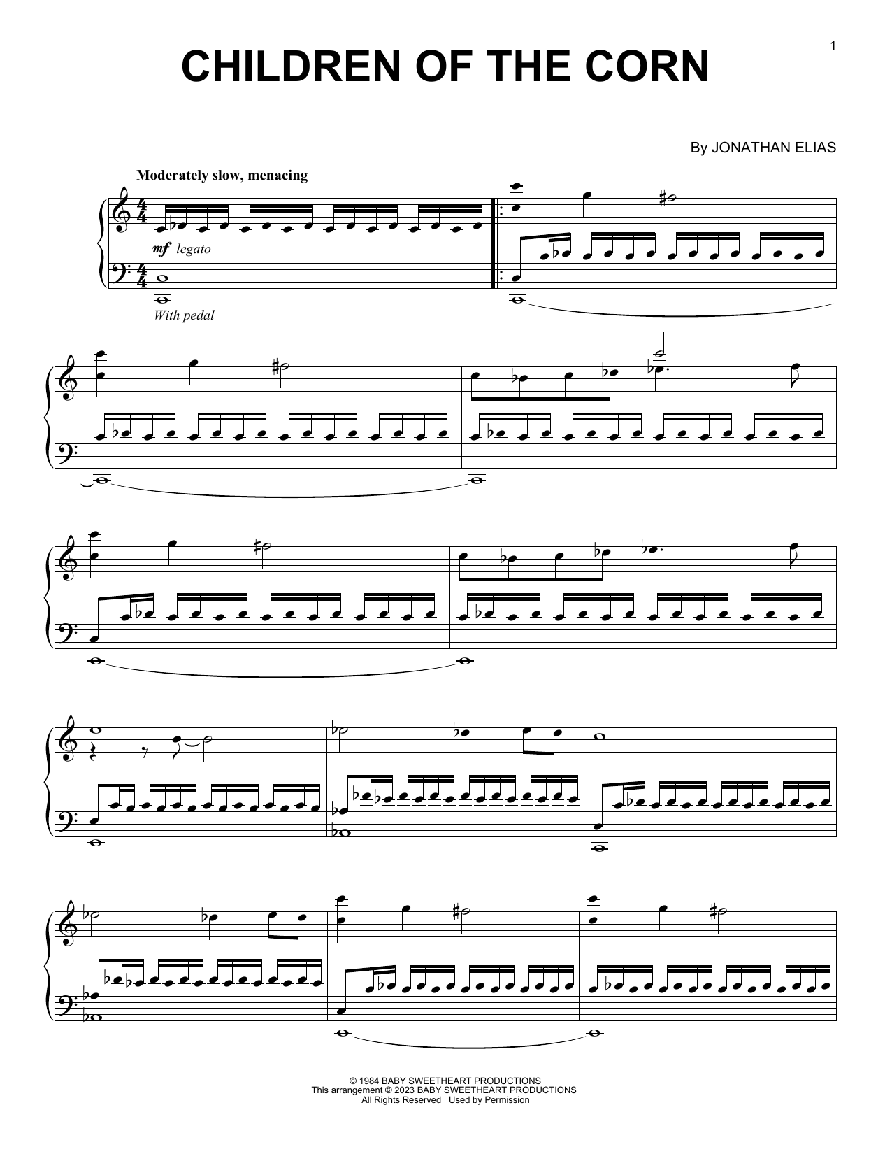Download Jonathan Elias Children Of The Corn Sheet Music and learn how to play Piano Solo PDF digital score in minutes