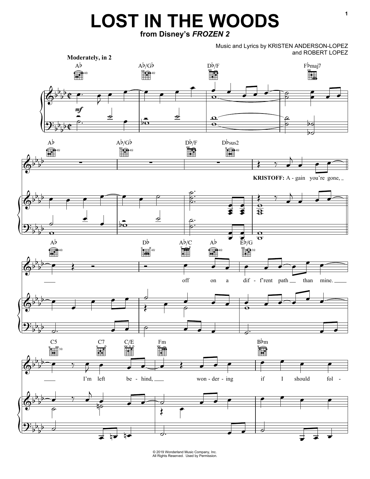 Download Jonathan Groff Lost In The Woods (from Disney's Frozen 2) Sheet Music and learn how to play Easy Piano PDF digital score in minutes